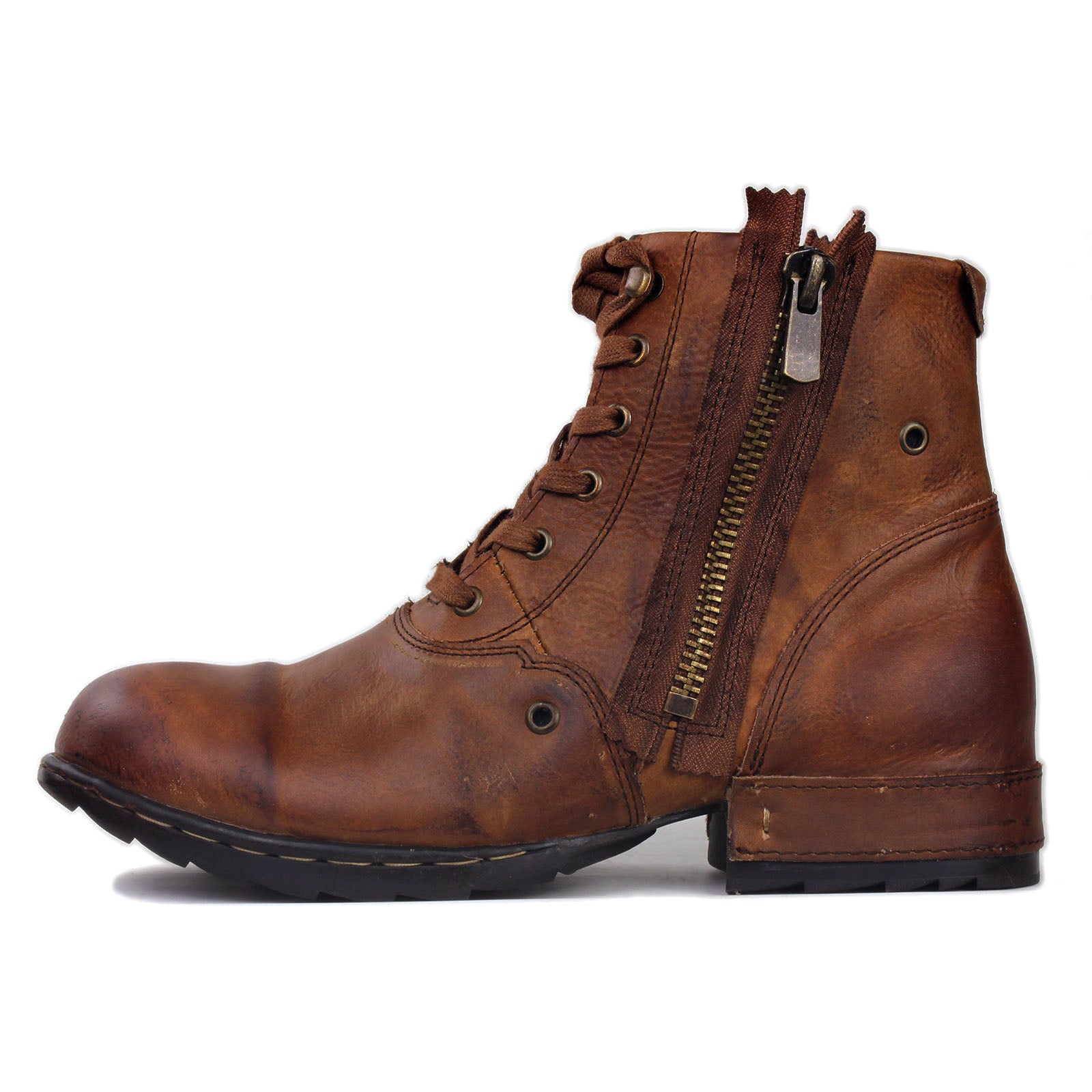 Osstone Retro Brown leather boot with a zipper