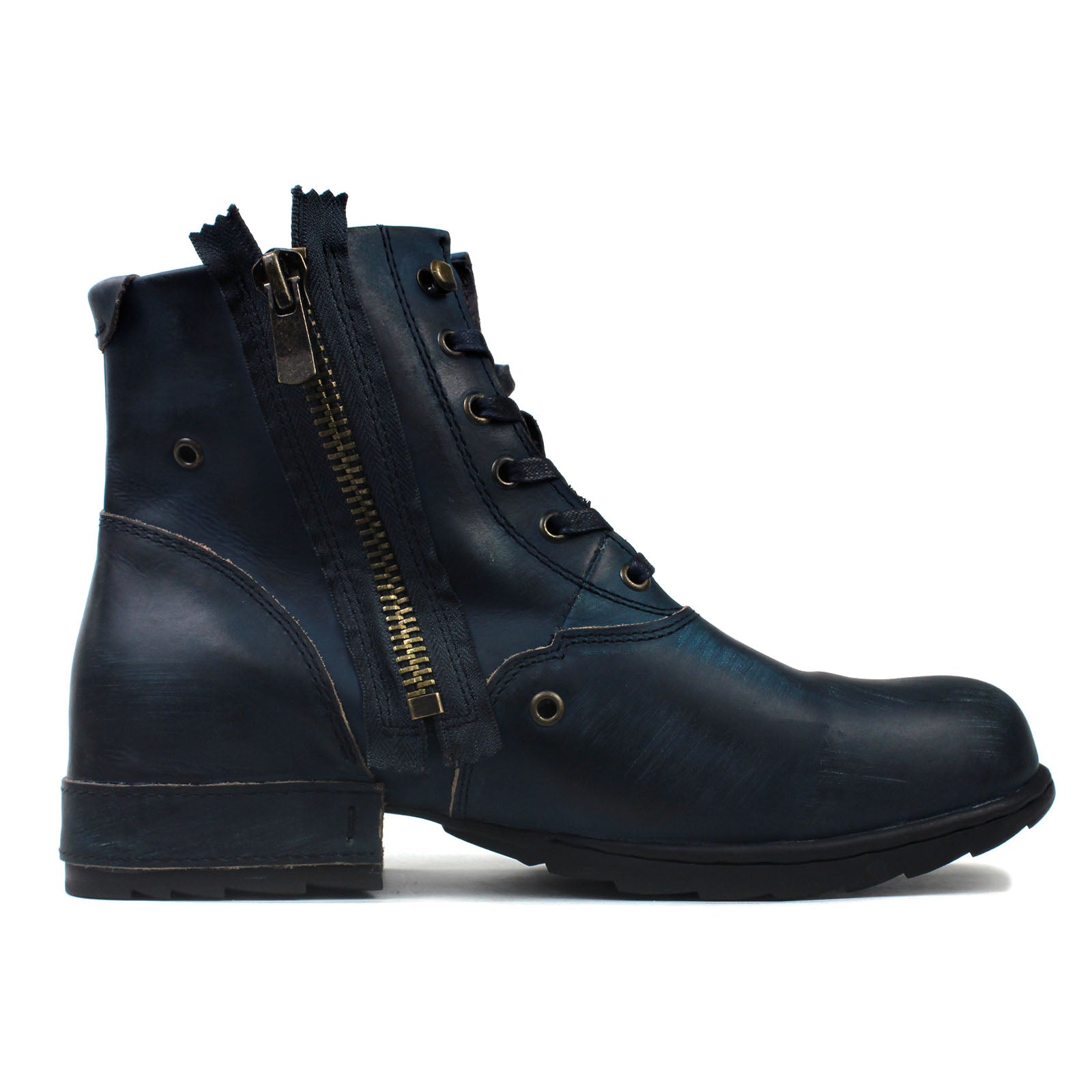 Osstone Retro Blue leather boot with a zipper