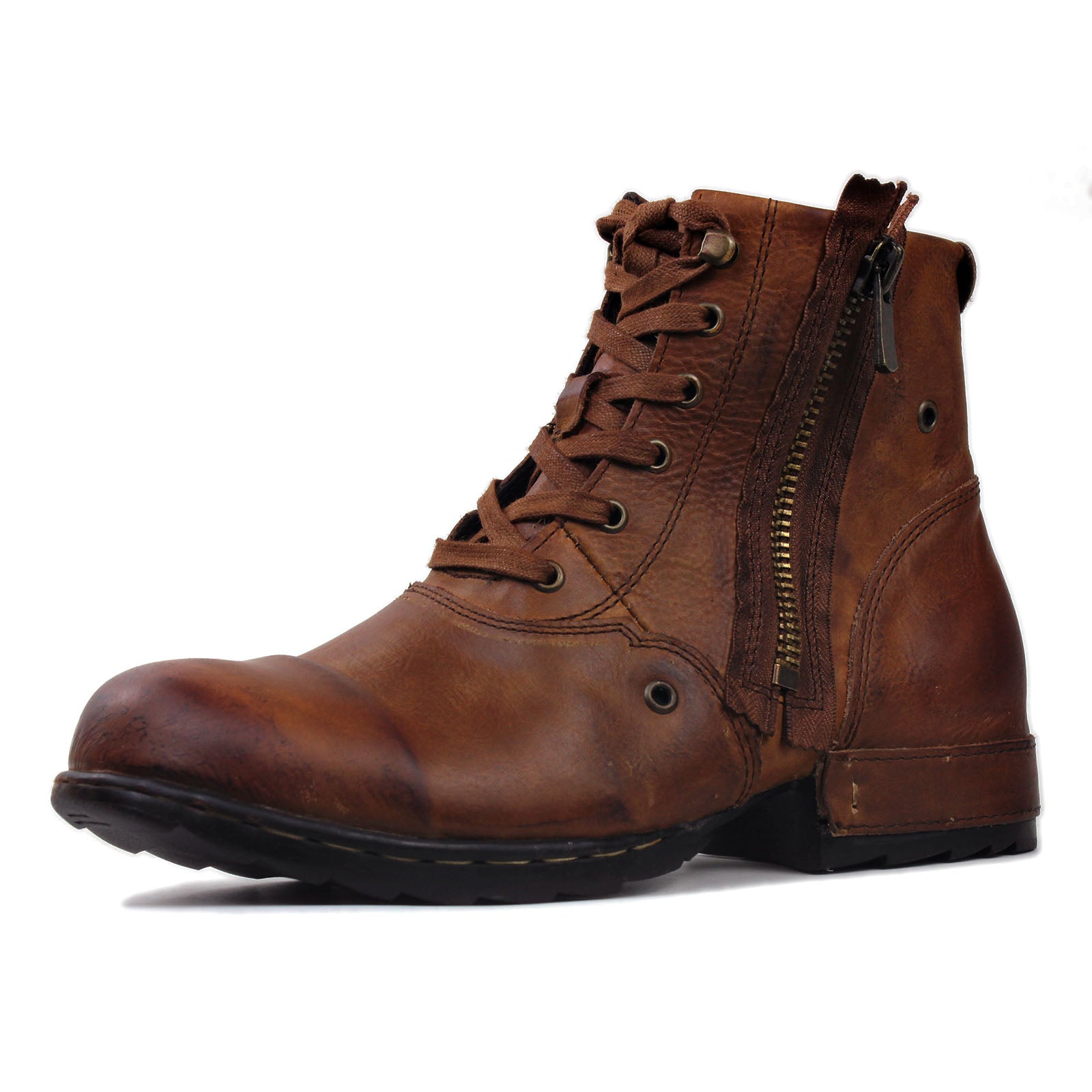 Moto Boots Zipper-up Leather Chukka Boots Retro Style OS-5008-8-Retro-US