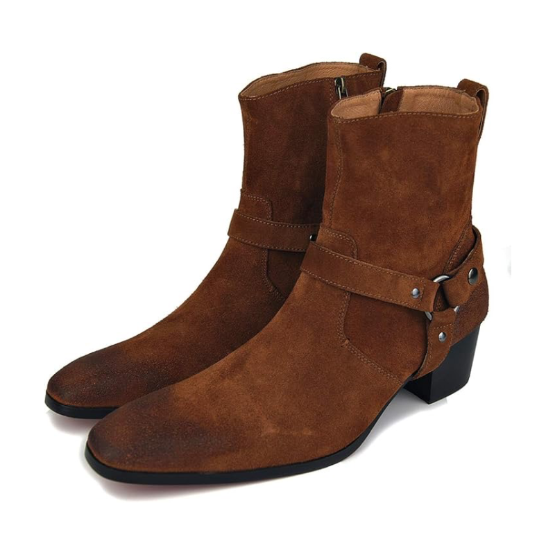 OSSTONE Anzugstiefel für Herren, Leder, Chukka-Designer-Stiefel, lässige Absatzschuhe, Reißverschluss, OS-JY002-US