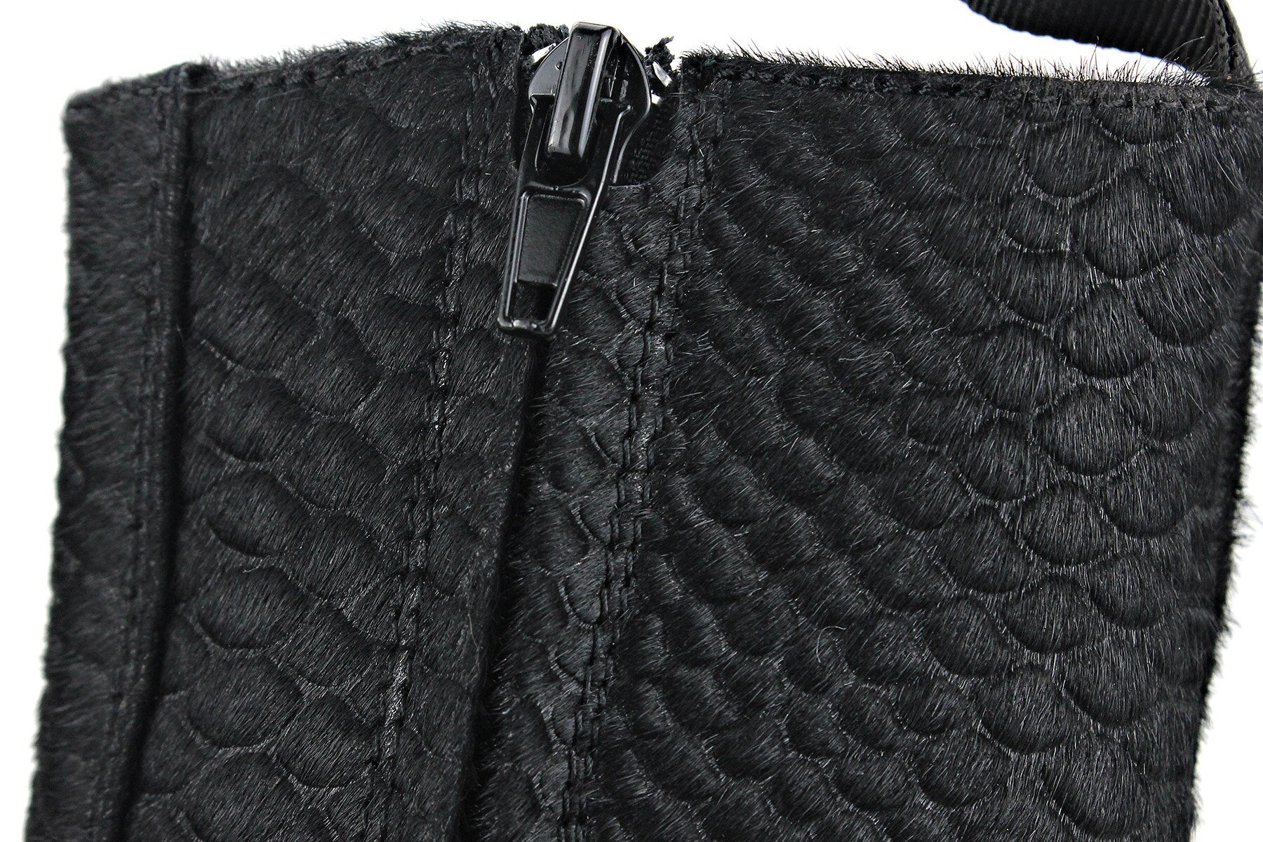 A black OSSTONE high-heeled Chelsea boot with a crocodile print pattern on the exterior.