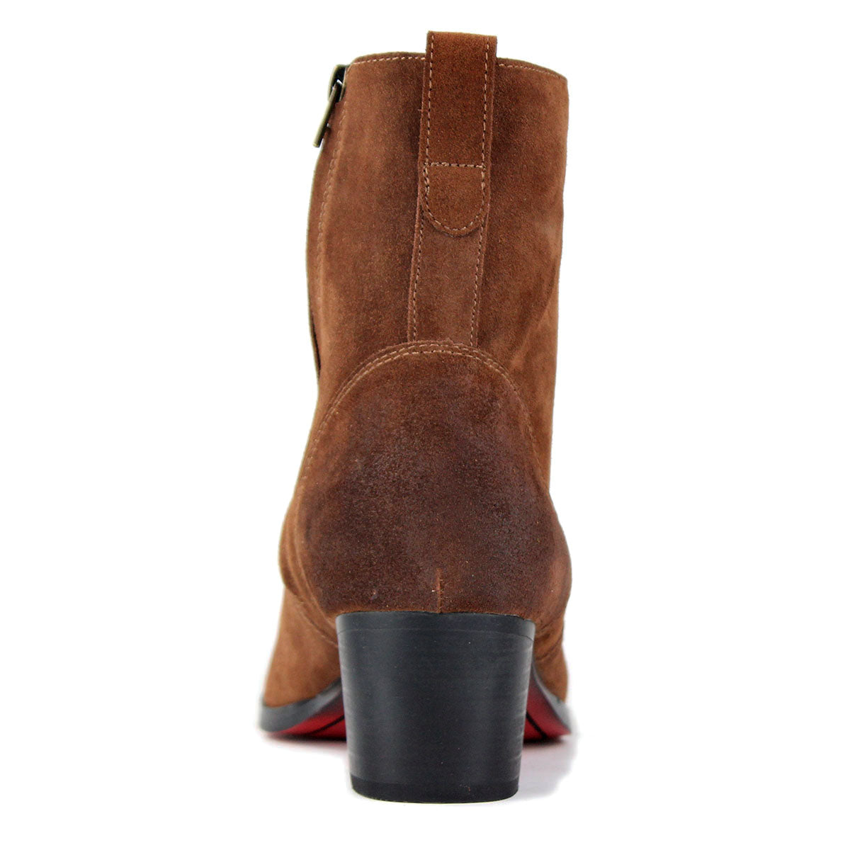 OSSTONE brown suede high-heeled Chelsea boot with a sleek design.