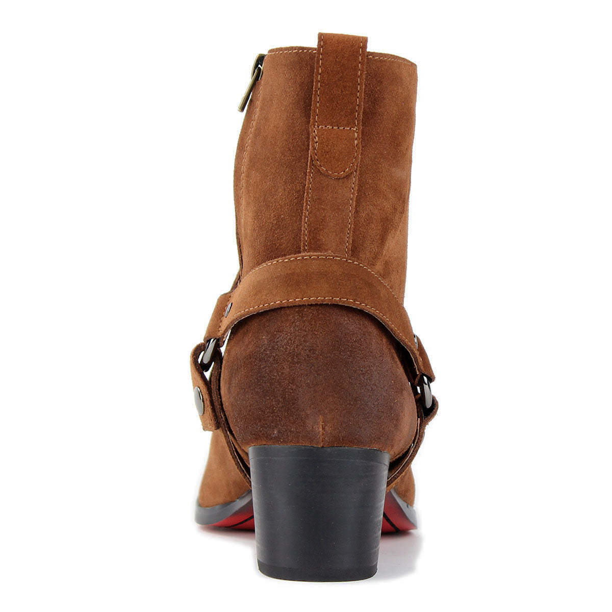 OSSTONE brown suede high-heeled Chelsea boot with a sleek design.