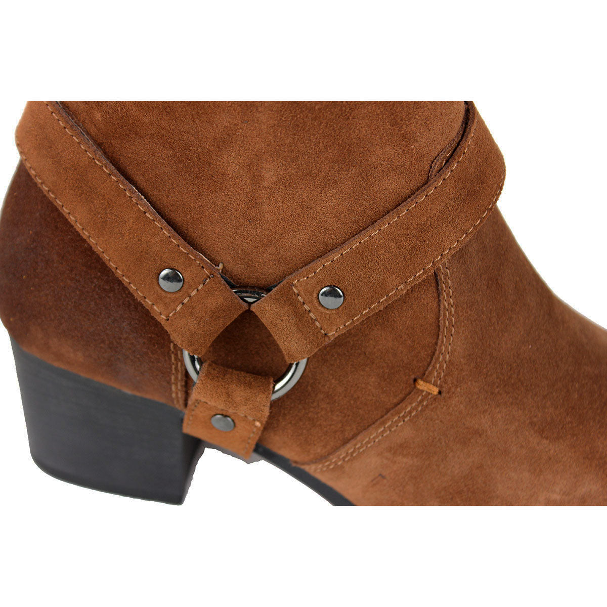OSSTONE brown suede high-heeled Chelsea boot with a sleek design.