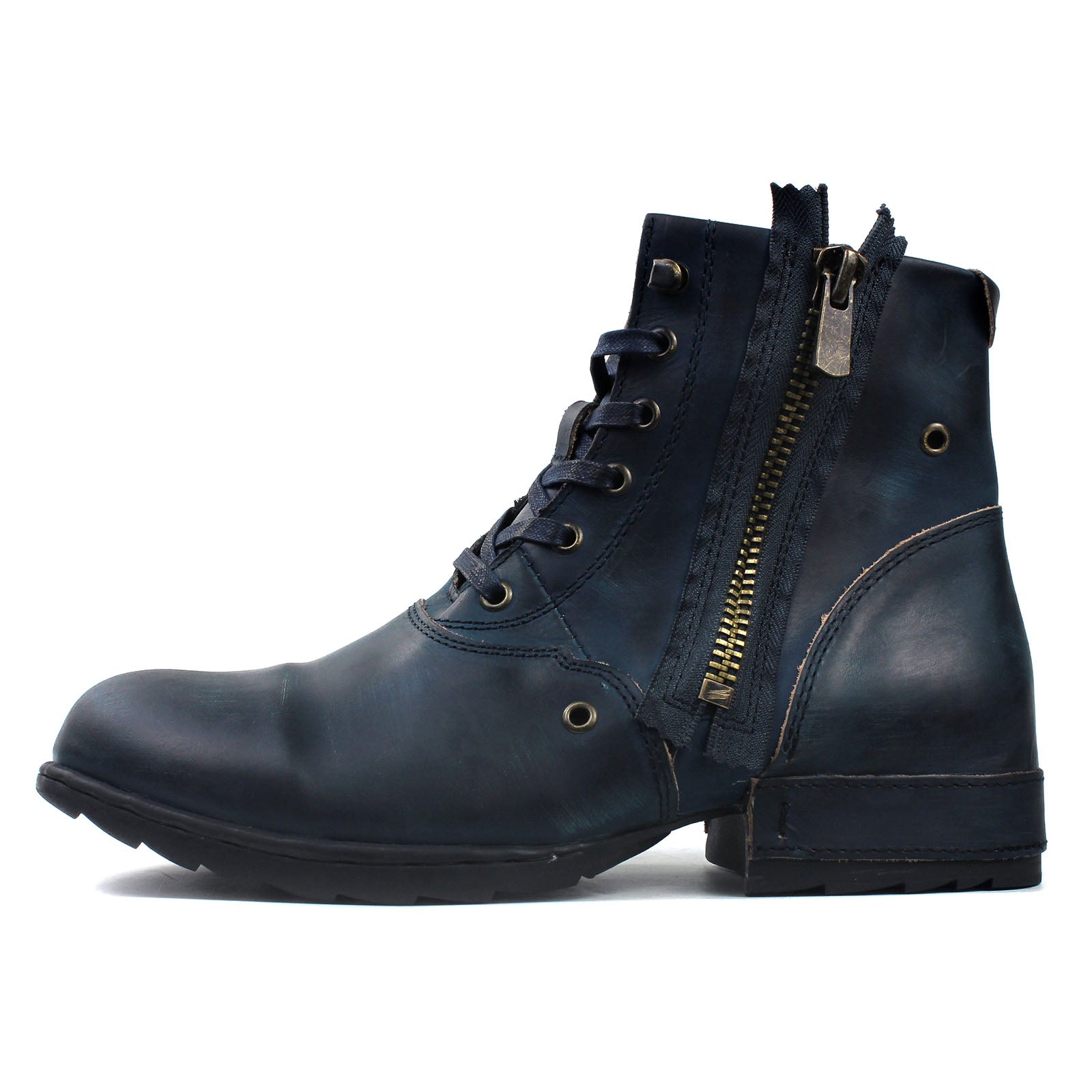 Osstone Retro Blue leather boot with a zipper