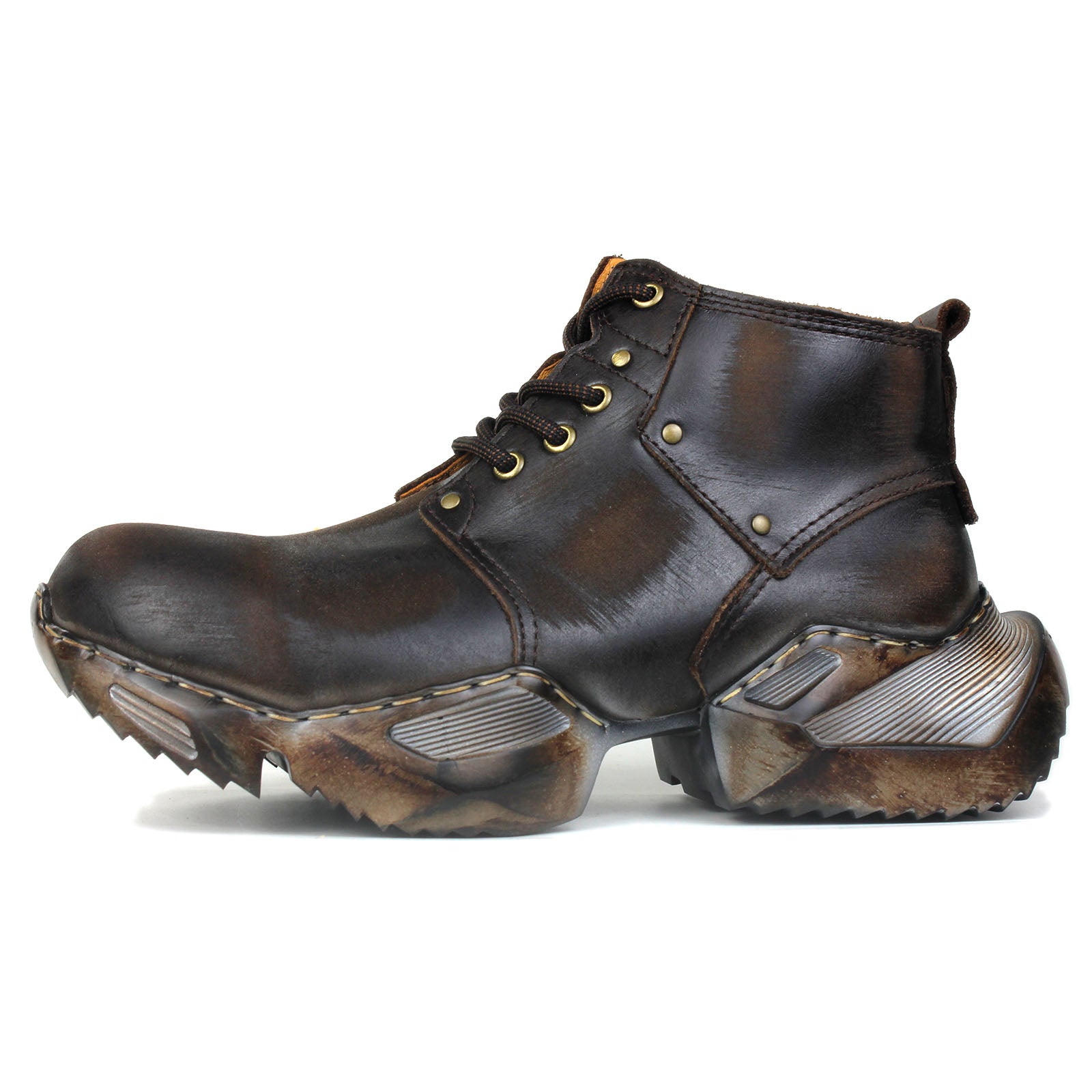 Bottes de moto en cuir pour homme, style sport et marche, style rétro, marron foncé, OS-5008-S-3