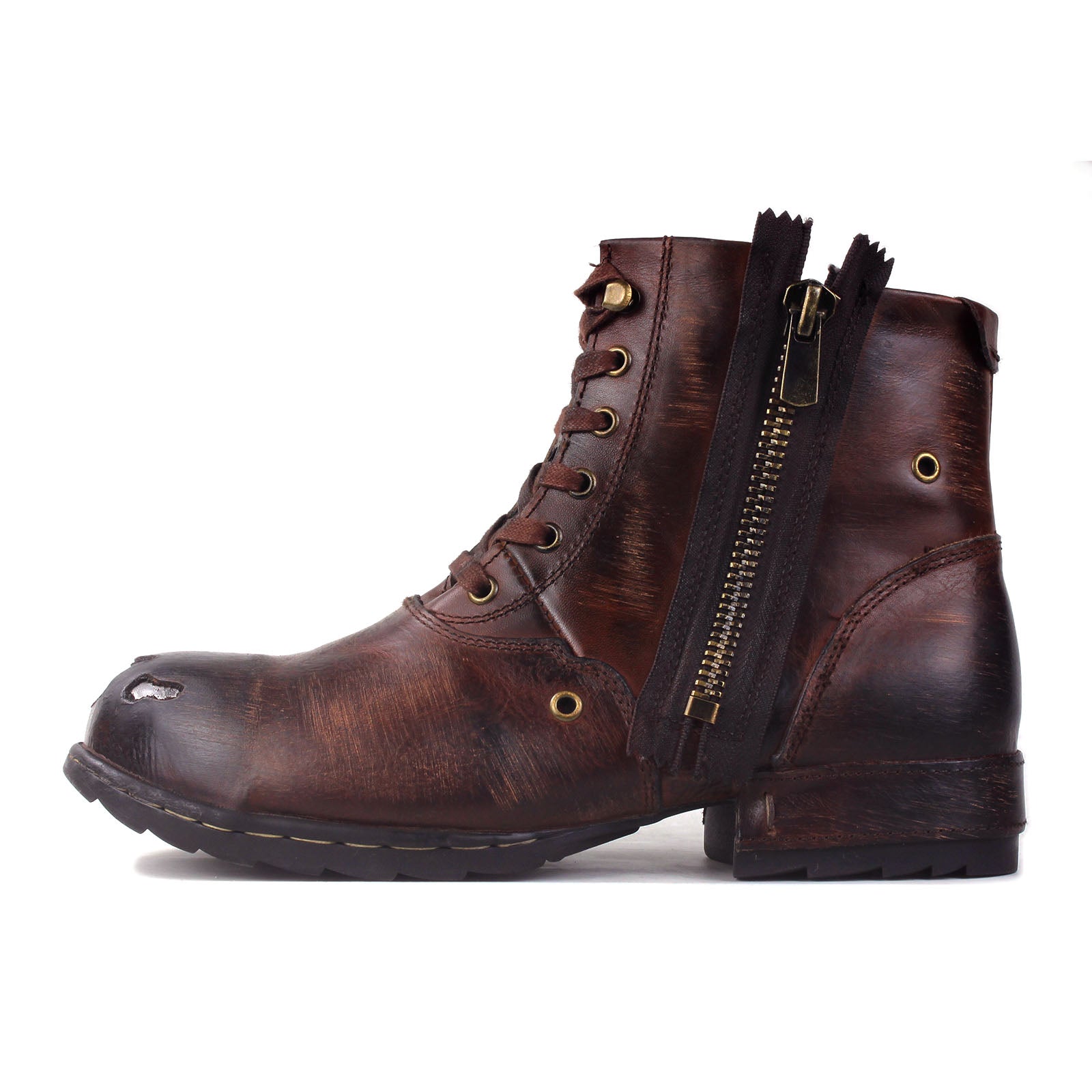 Bottines de moto en cuir pour homme OS-5008-8-Metal Brown