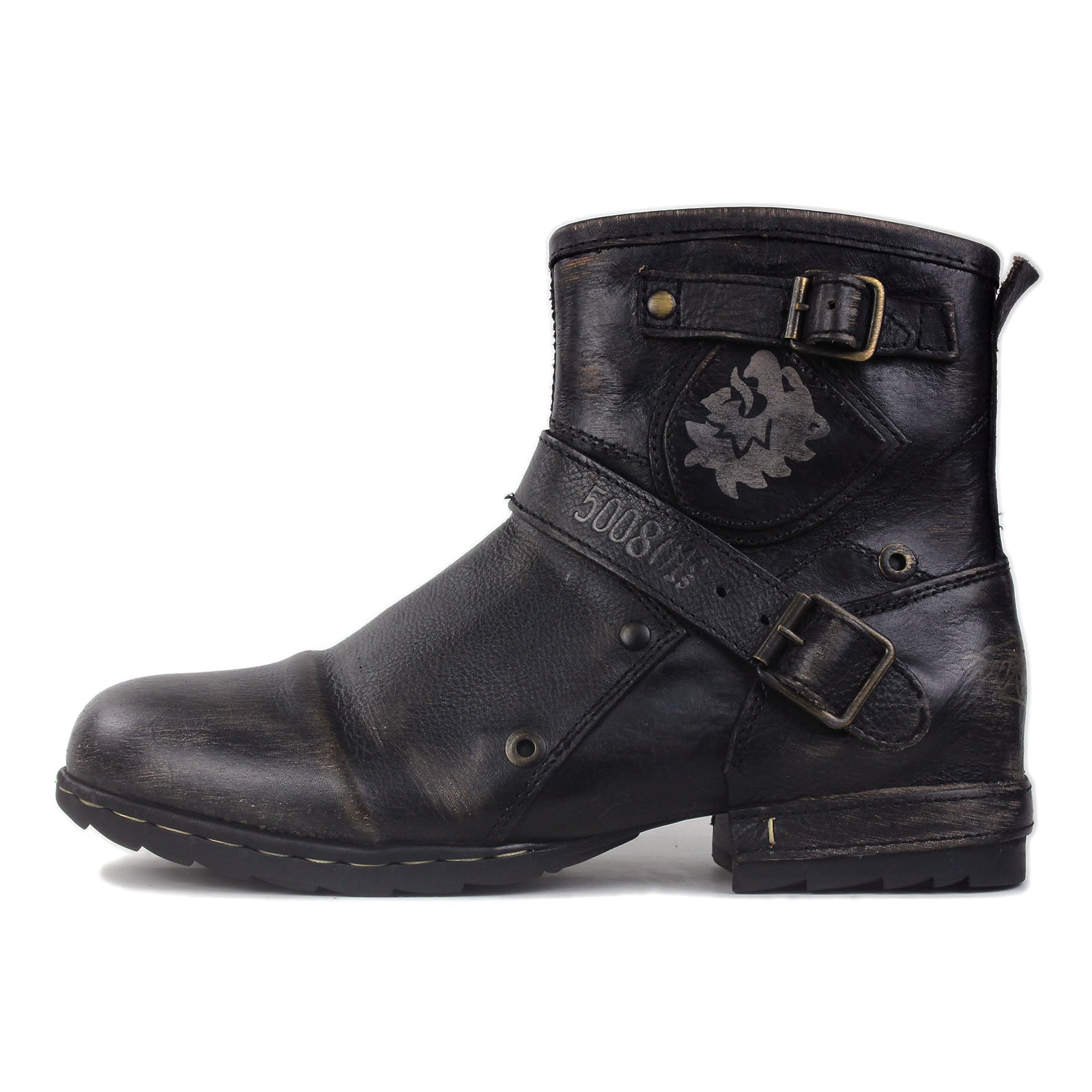 Bottines de moto en cuir pour homme OS-5008-1-BS