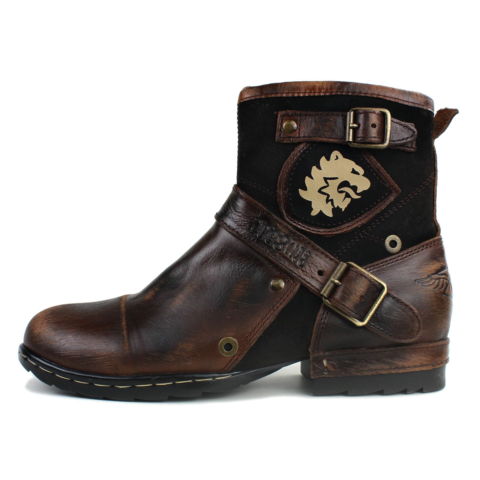 Bottines de moto en cuir pour homme OS-5008-1-BP