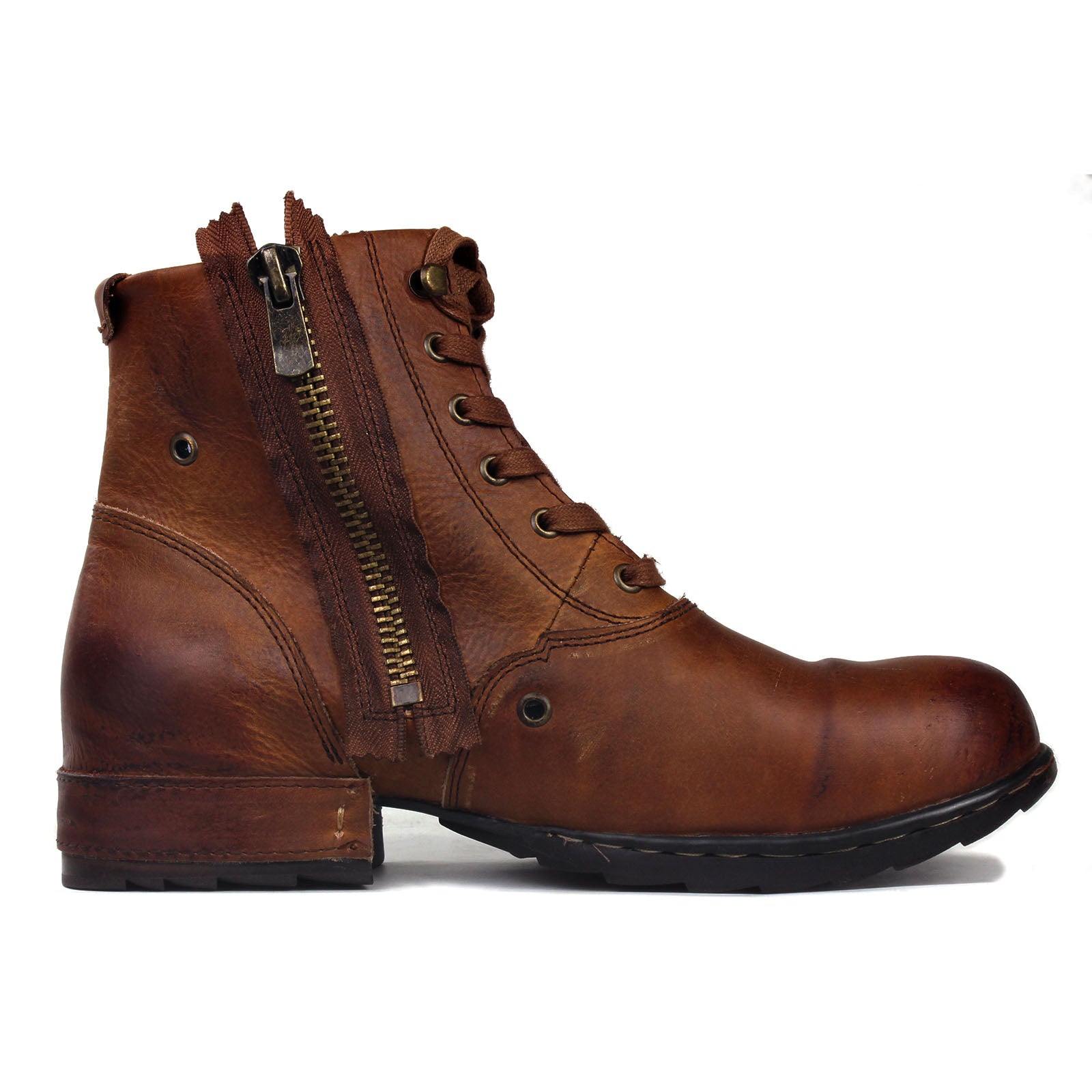 Osstone Retro Brown leather Chukka boot with a zipper