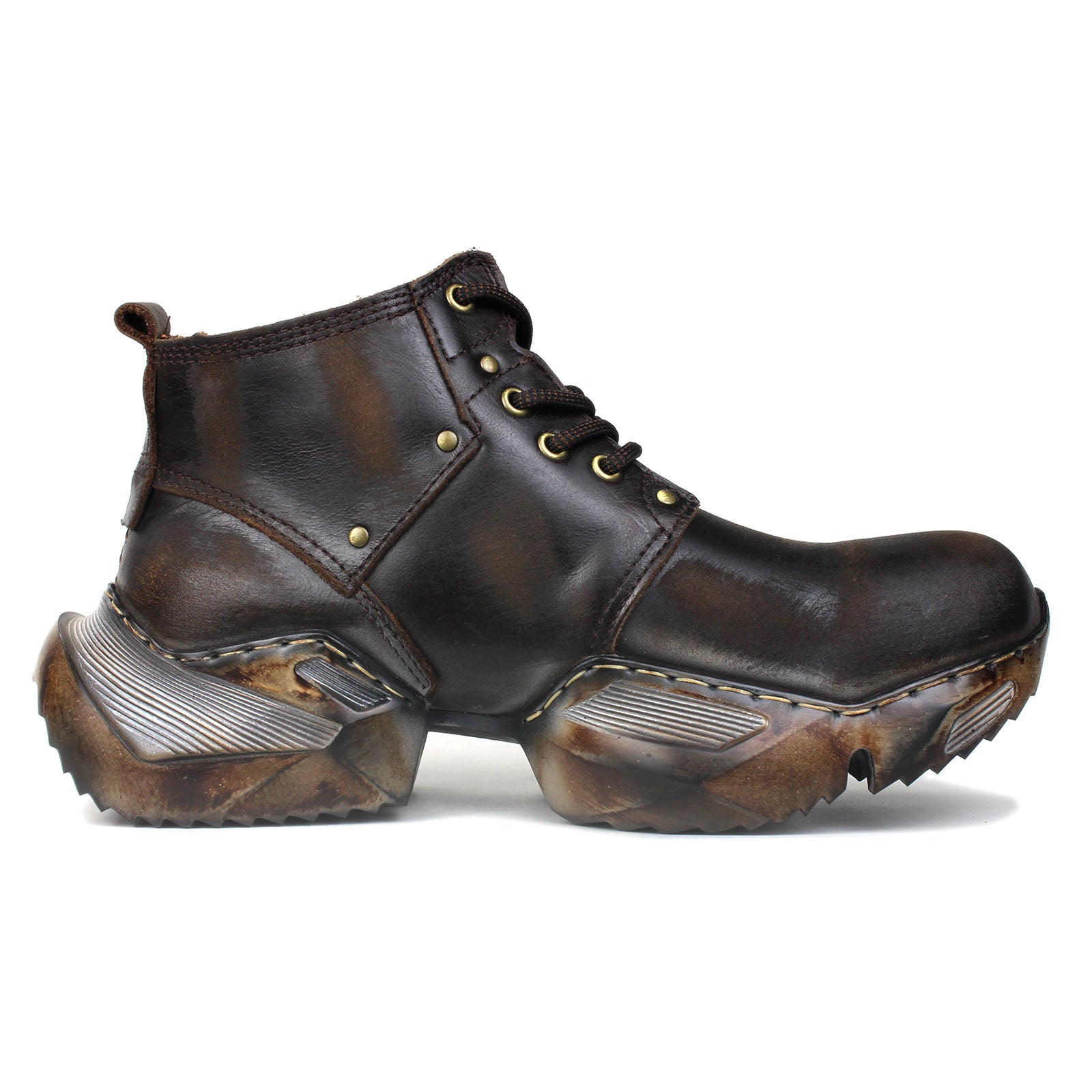 Bottes de moto en cuir pour homme, style sport et marche, style rétro, marron foncé, OS-5008-S-3