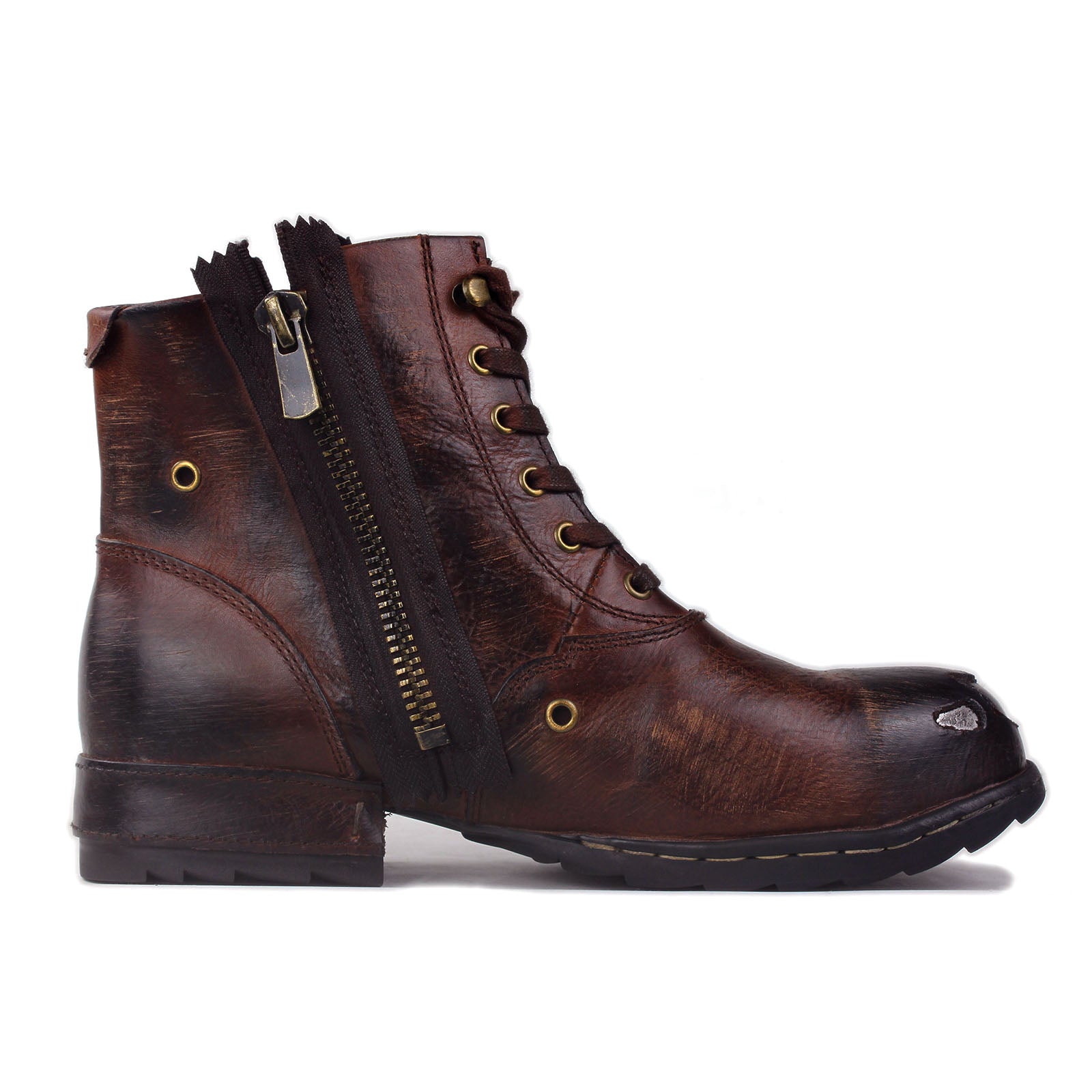 Bottines de moto en cuir pour homme OS-5008-8-Metal Brown