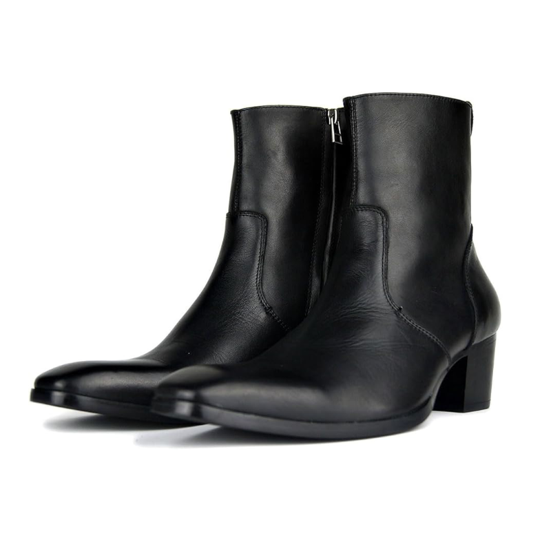 OSSTONE Anzugstiefel für Herren, Leder, Chukka-Designer-Stiefel, lässige Absatzschuhe, Reißverschluss, OS-JY002-US