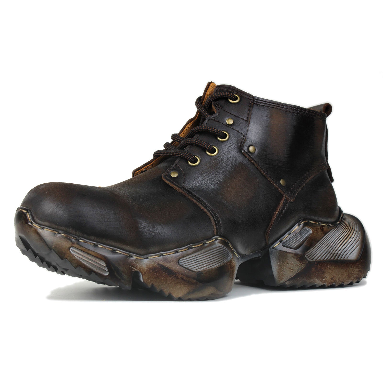 Bottes de moto en cuir pour homme, style sport et marche, style rétro, marron foncé, OS-5008-S-3