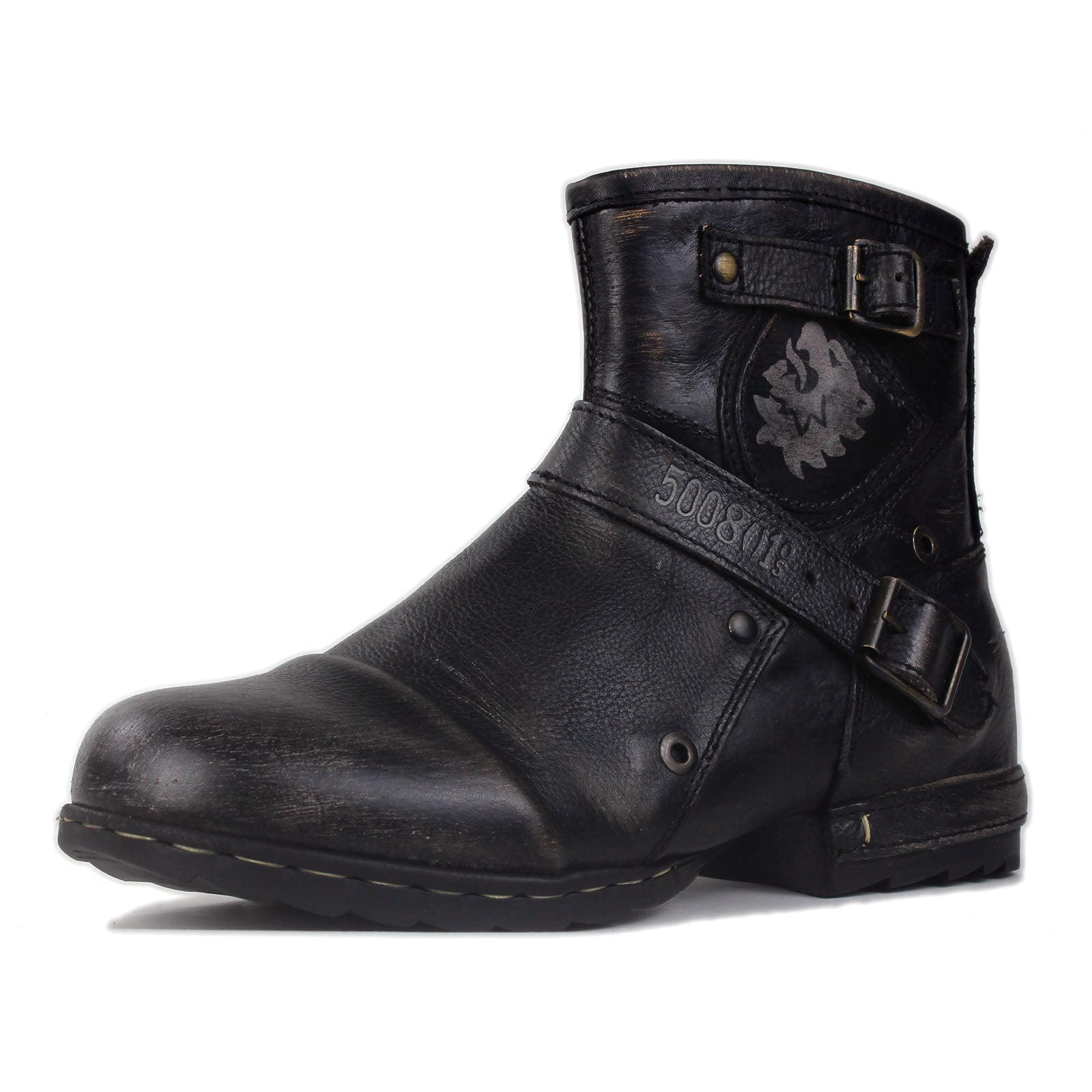 Bottines de moto en cuir pour homme OS-5008-1-BS