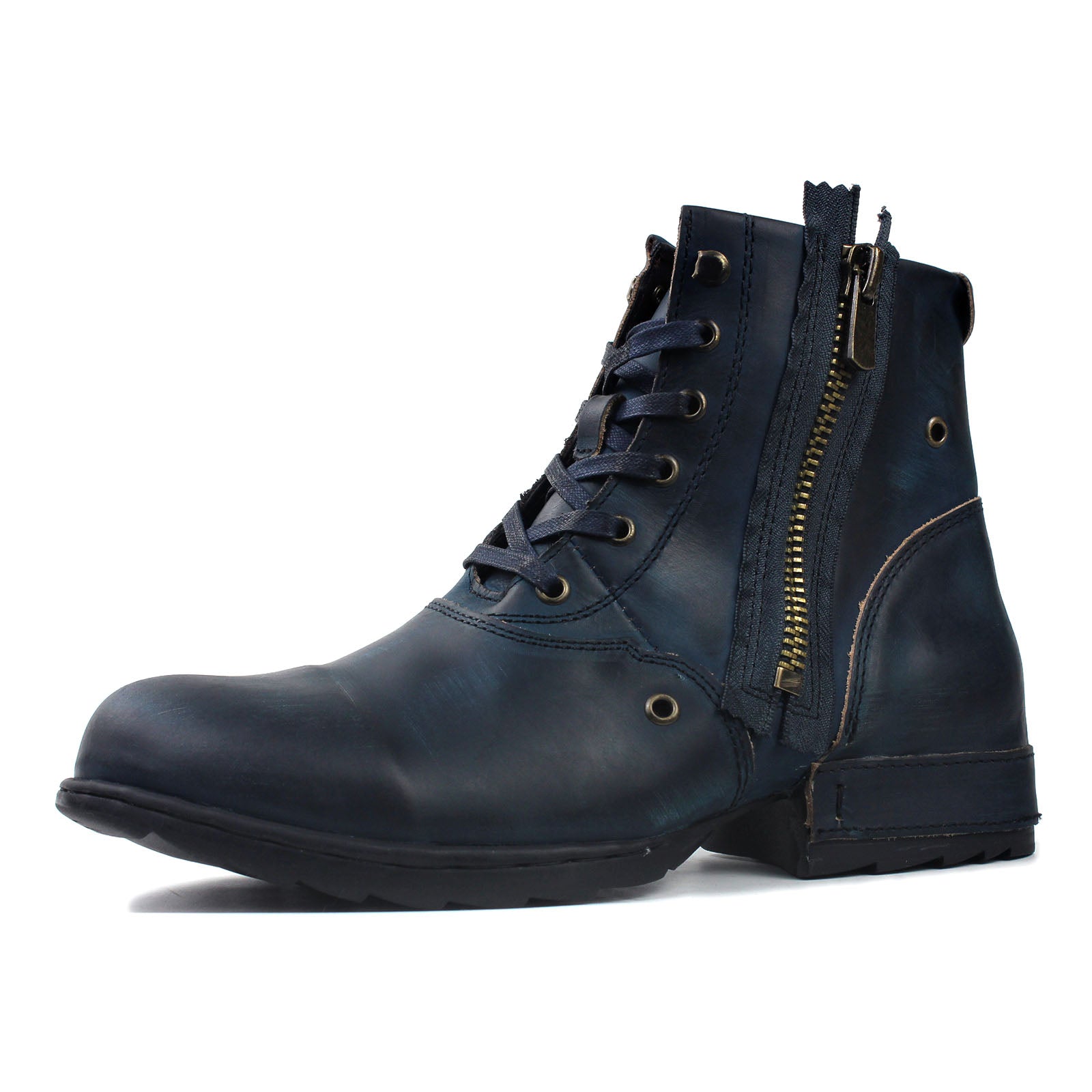 OSSTONE - Moto Boots Zipper-up Leather Chukka Boots Retro Style OS