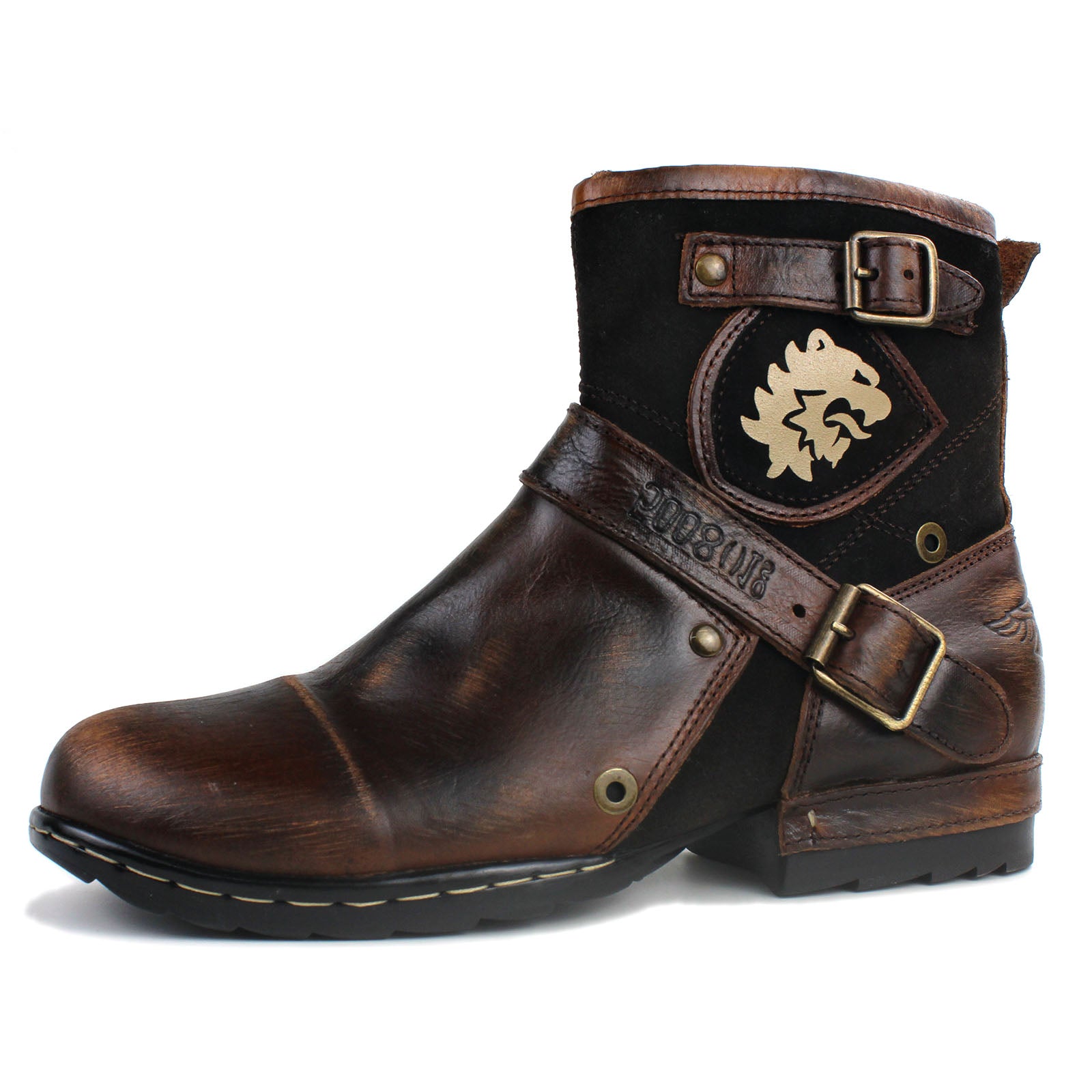 Bottines de moto en cuir pour homme OS-5008-1-BP