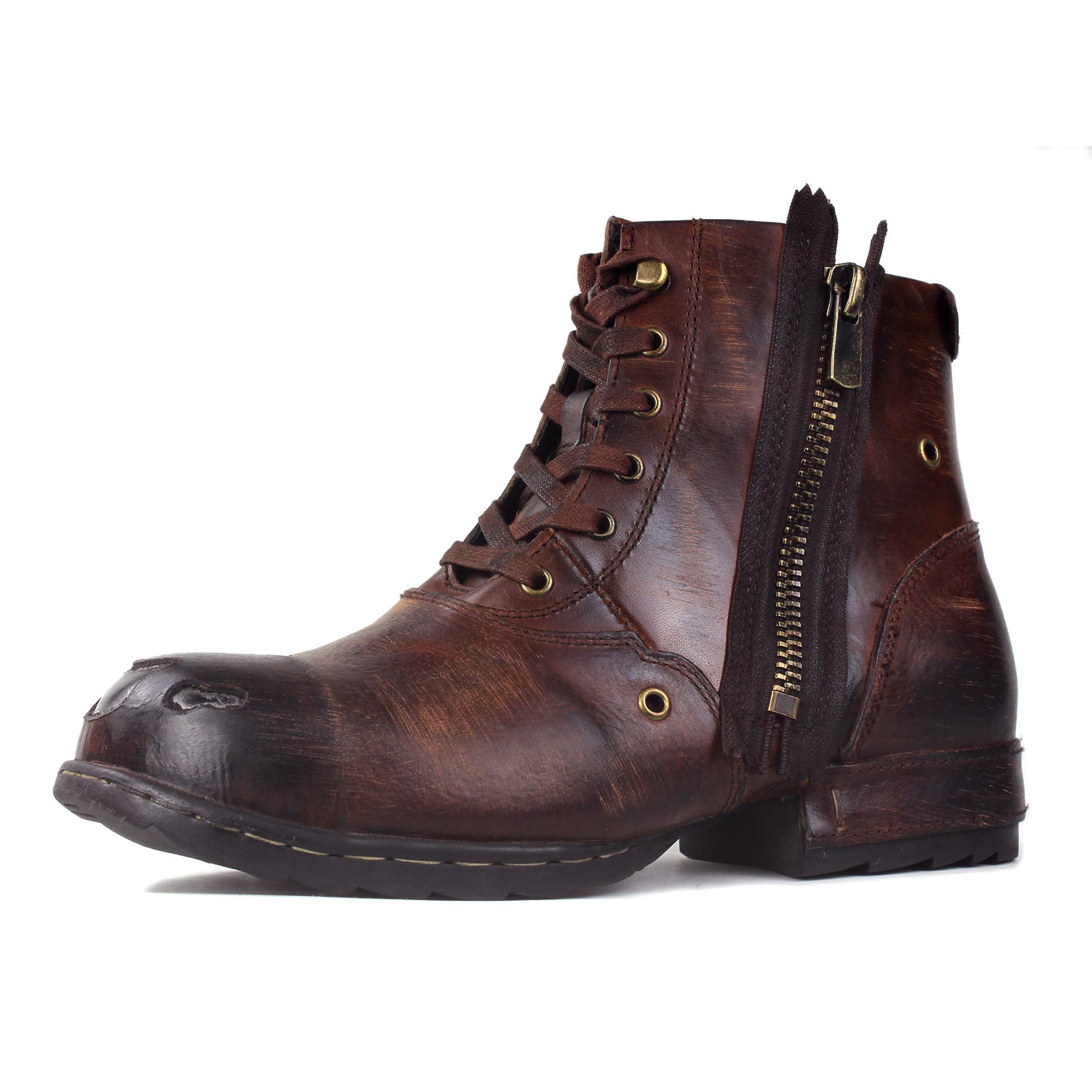 Bottines de moto en cuir pour homme OS-5008-8-Metal Brown