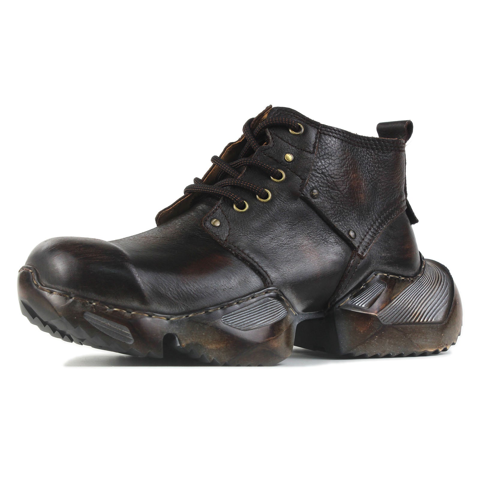 Bottes de moto en cuir pour homme, style sport et marche, style rétro, marron foncé, OS-5008-S-1