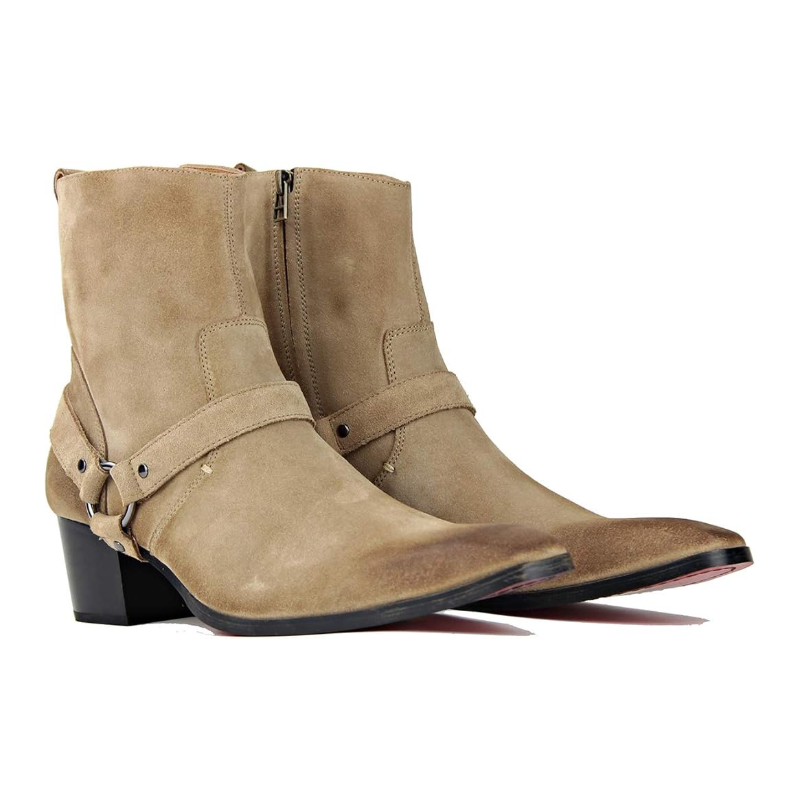 OSSTONE Anzugstiefel für Herren, Leder, Chukka-Designer-Stiefel, lässige Absatzschuhe, Reißverschluss, OS-JY002-US