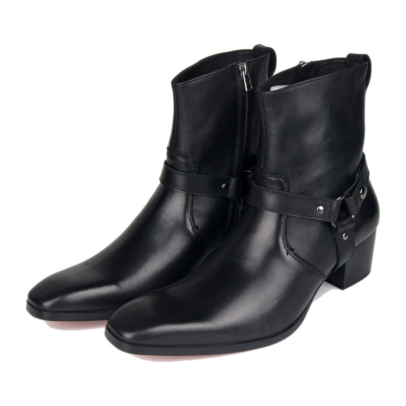 OSSTONE Anzugstiefel für Herren, Leder, Chukka-Designer-Stiefel, lässige Absatzschuhe, Reißverschluss, OS-JY002-US