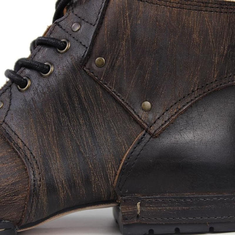 Premium Scratched Leather Moto Boots