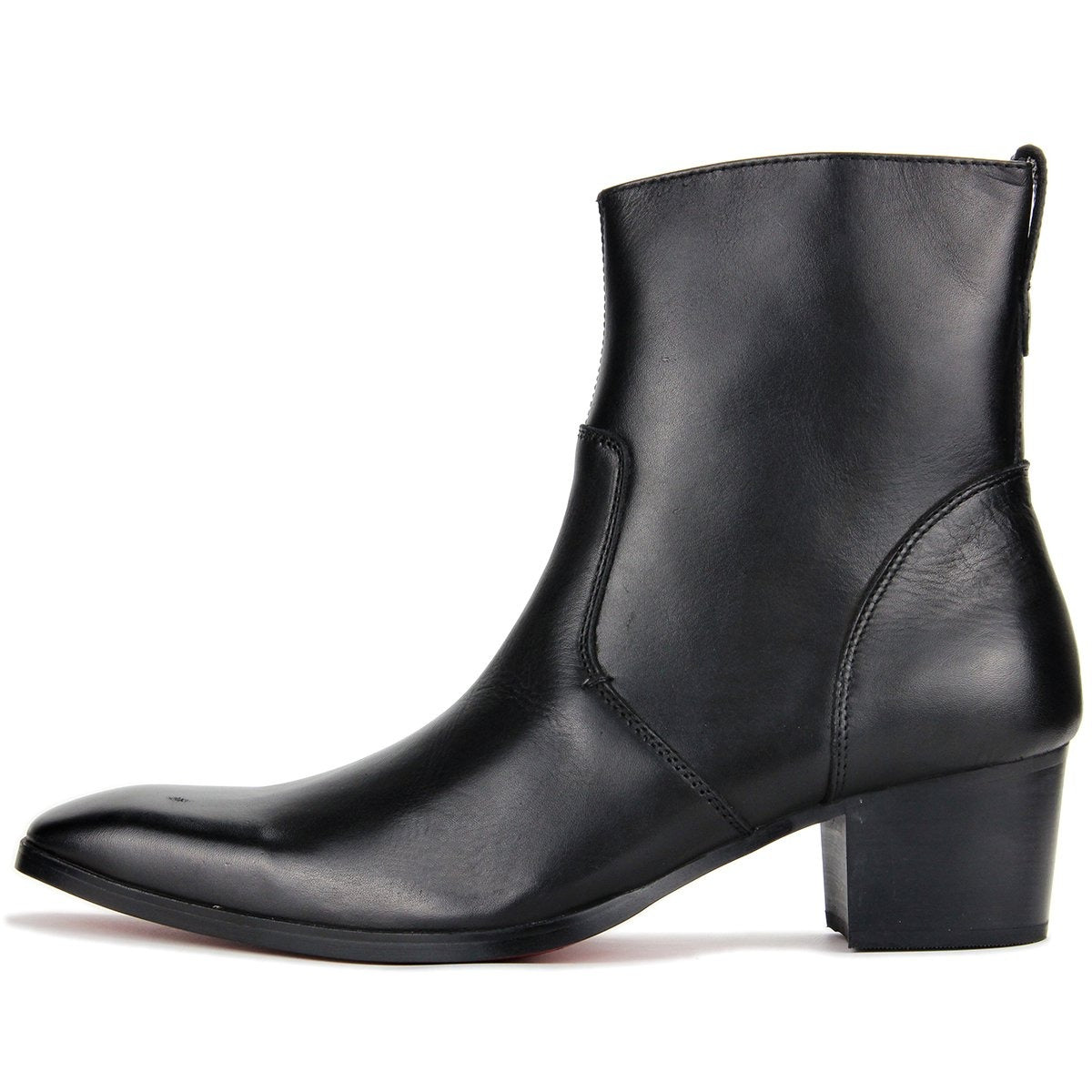 OSSTONE High Heel Pointed Chelsea  Leather Boots JY002-BLACK