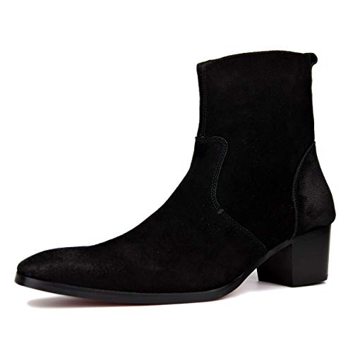 OSSTONE Dress Boot for Men Leather Chukka Designer Boots Casual Heel Shoes Zipper-up OS-JY002-US
