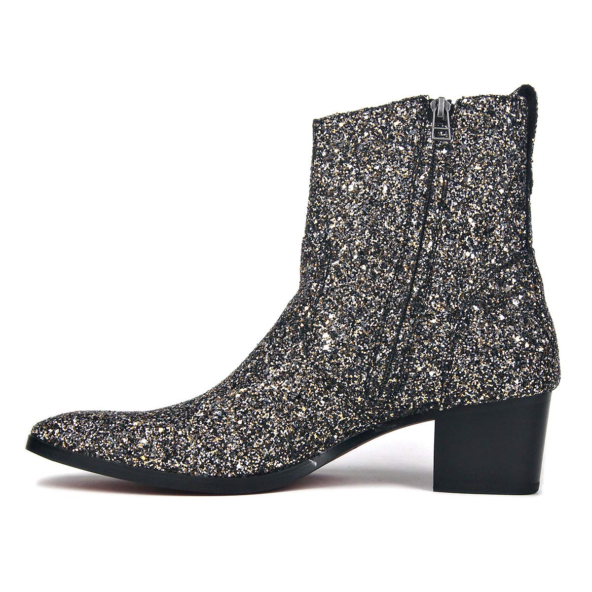 Bottes habillées OSSTONE pour hommes en cuir à paillettes Chukka, bottes de créateur, chaussures à talons décontractées avec fermeture éclair