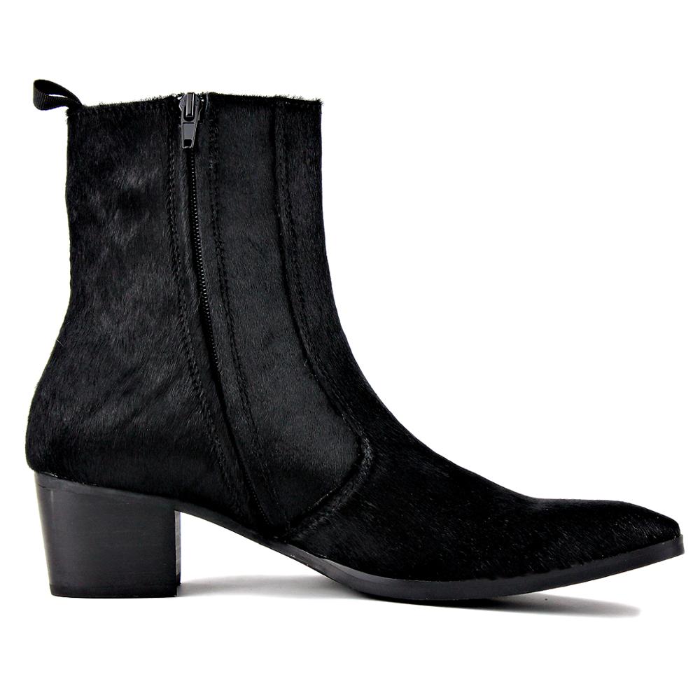 Chelsea-Stiefel aus Rosshaar-Leder mit Reißverschluss und Absatz 