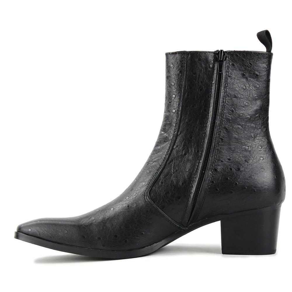 Bottines Chelsea à talon en cuir de veau et imprimé autruche