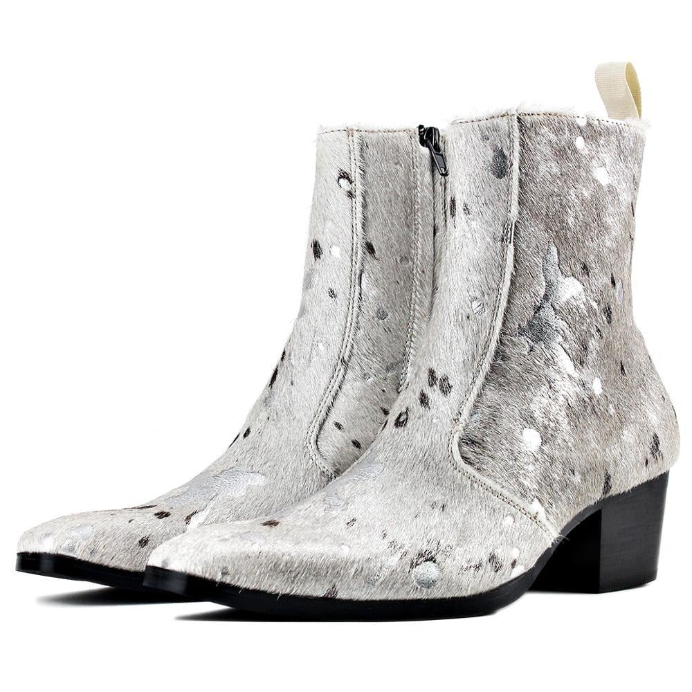Chelsea-Stiefel aus Leder mit Pferdehaar und Leopardenmuster 