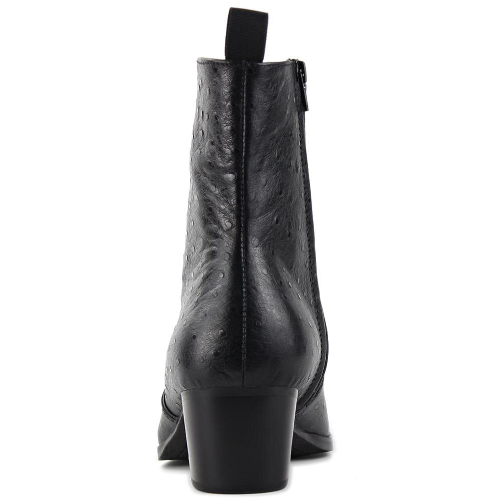 Bottines Chelsea à talon en cuir de veau et imprimé autruche