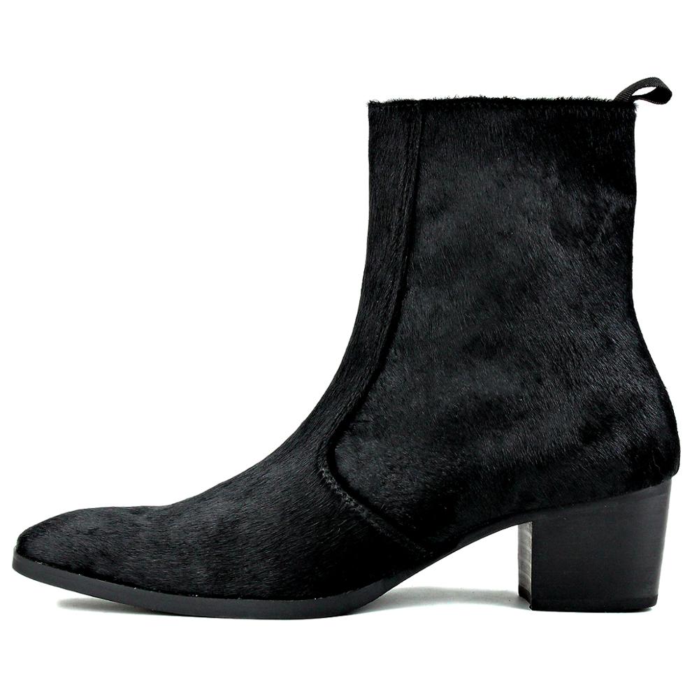 Bottines Chelsea en cuir et crin de cheval avec fermeture éclair et talon
