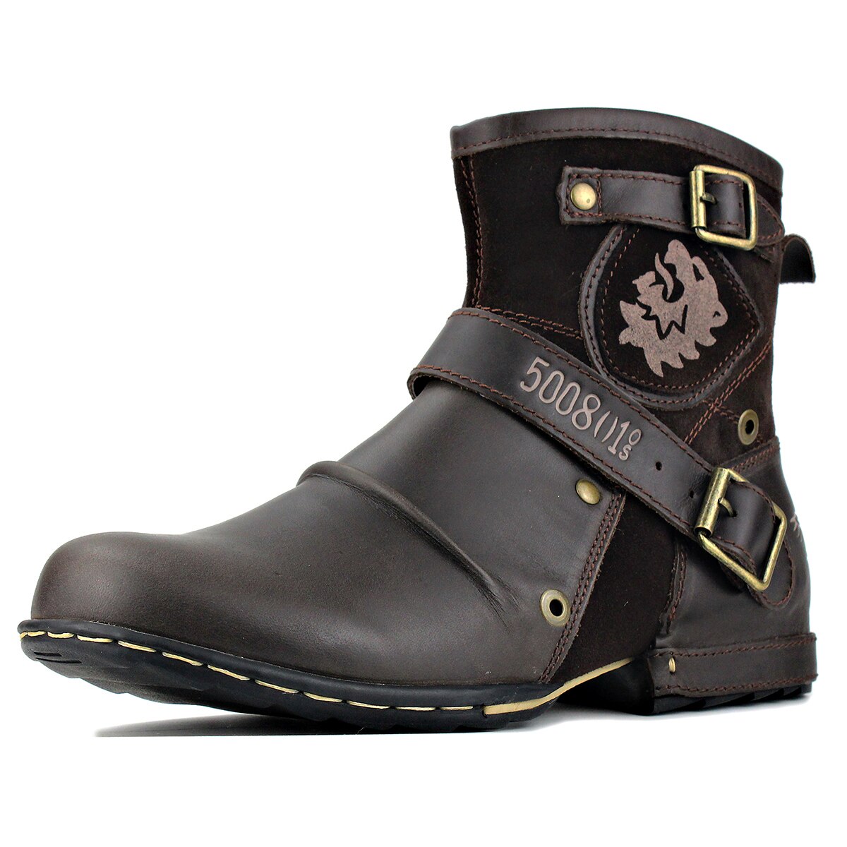 Bottines en cuir véritable OSSTONE pour homme 5008-1-Dbrown