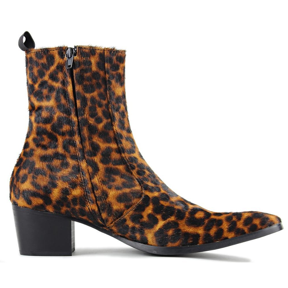 Chelsea-Stiefel mit Leopardenmuster und Pferdehaarabsatz
