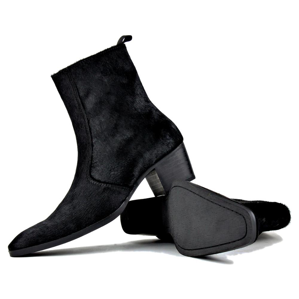 Chelsea-Stiefel aus Rosshaar-Leder mit Reißverschluss und Absatz 