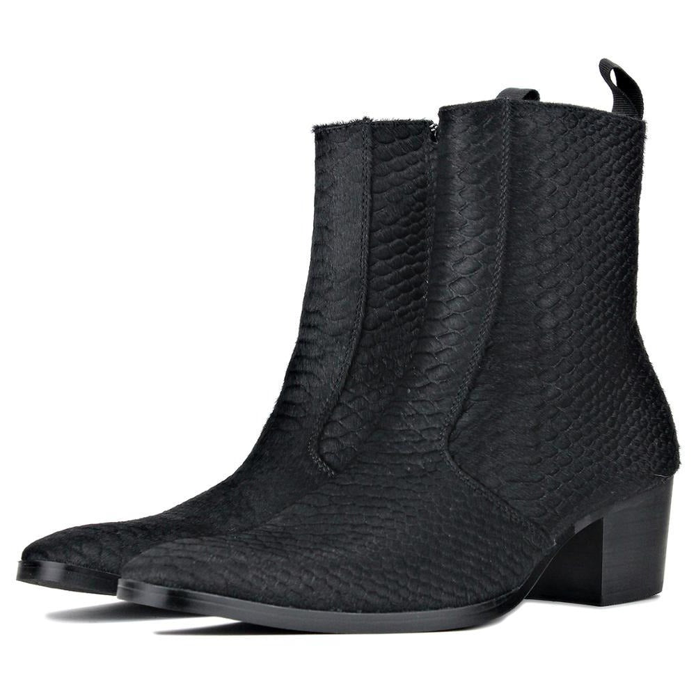 Chelsea-Stiefel aus Pferdeleder mit Krokoprägung und Pferdehaarabsatz