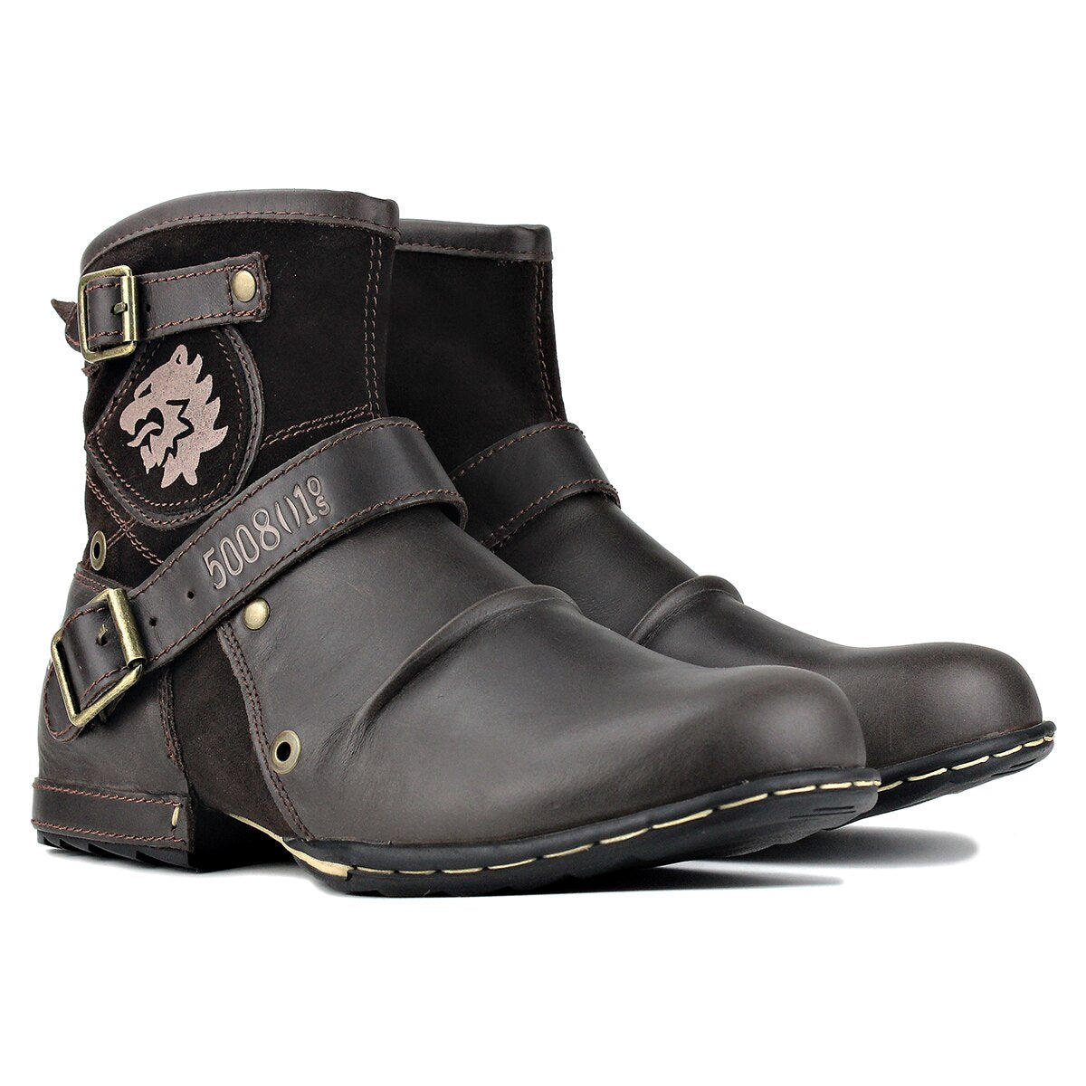 Bottines en cuir véritable OSSTONE pour homme 5008-1-Dbrown