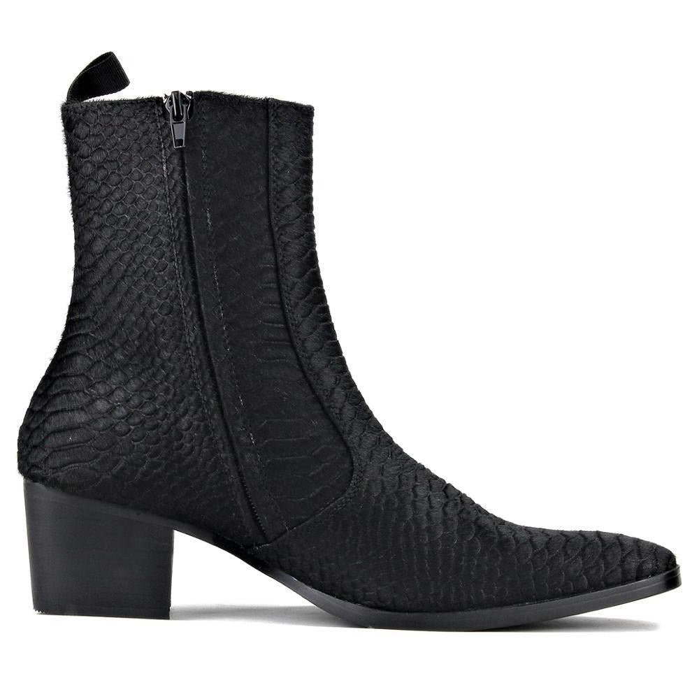 Chelsea-Stiefel aus Pferdeleder mit Krokoprägung und Pferdehaarabsatz