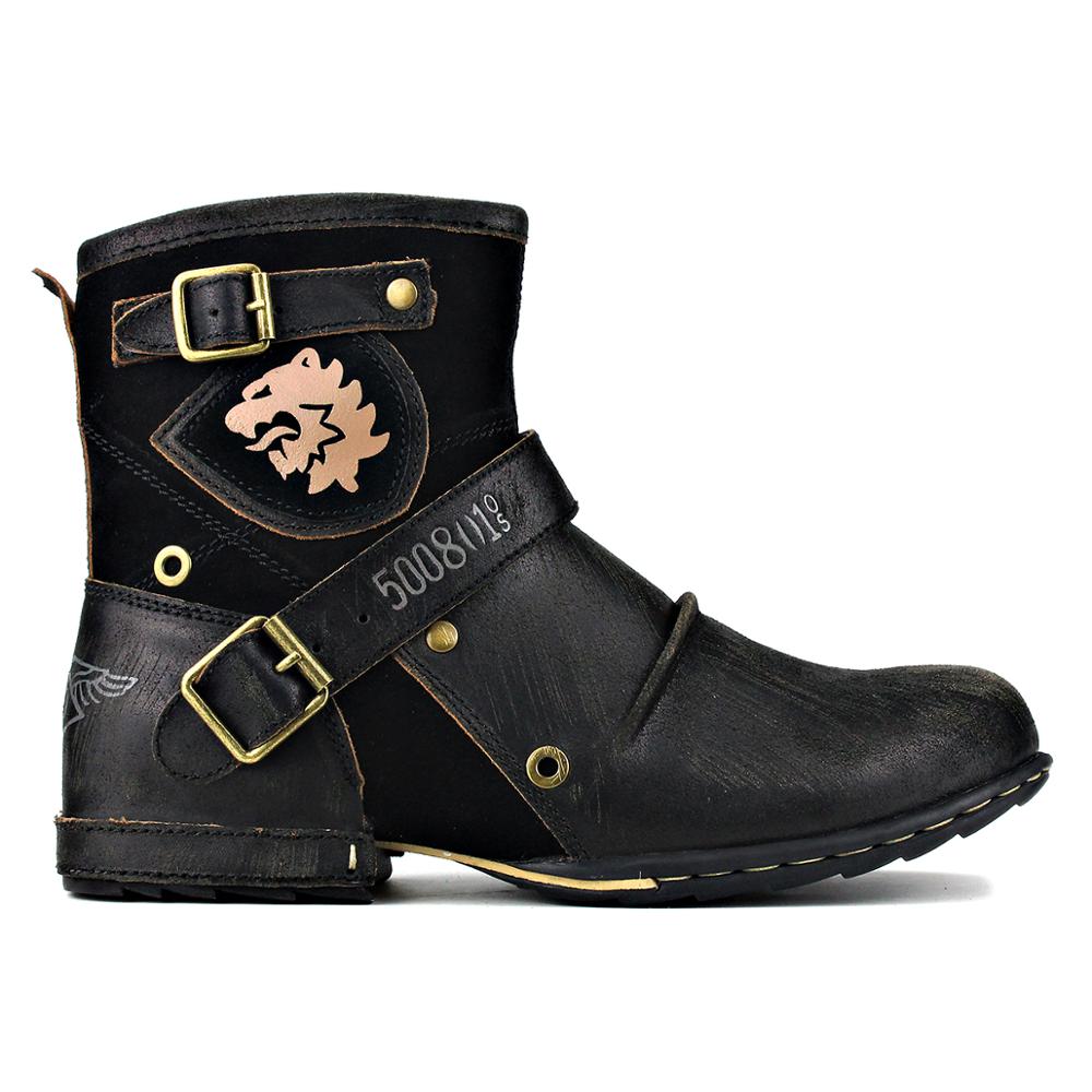 Men's Leathe Ankle Boots-Black