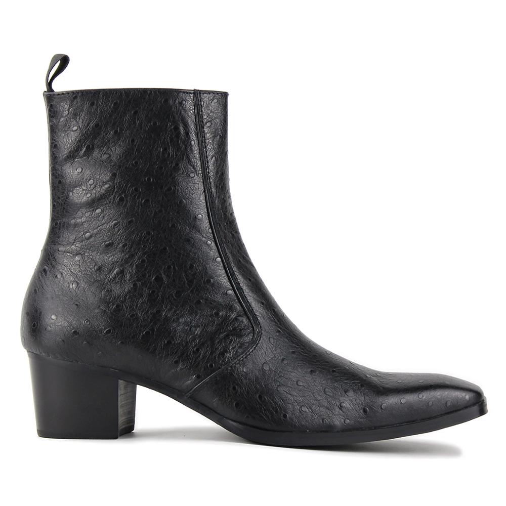 Bottines Chelsea à talon en cuir de veau et imprimé autruche