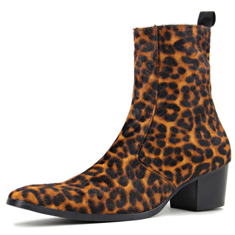 Chelsea-Stiefel mit Leopardenmuster und Pferdehaarabsatz