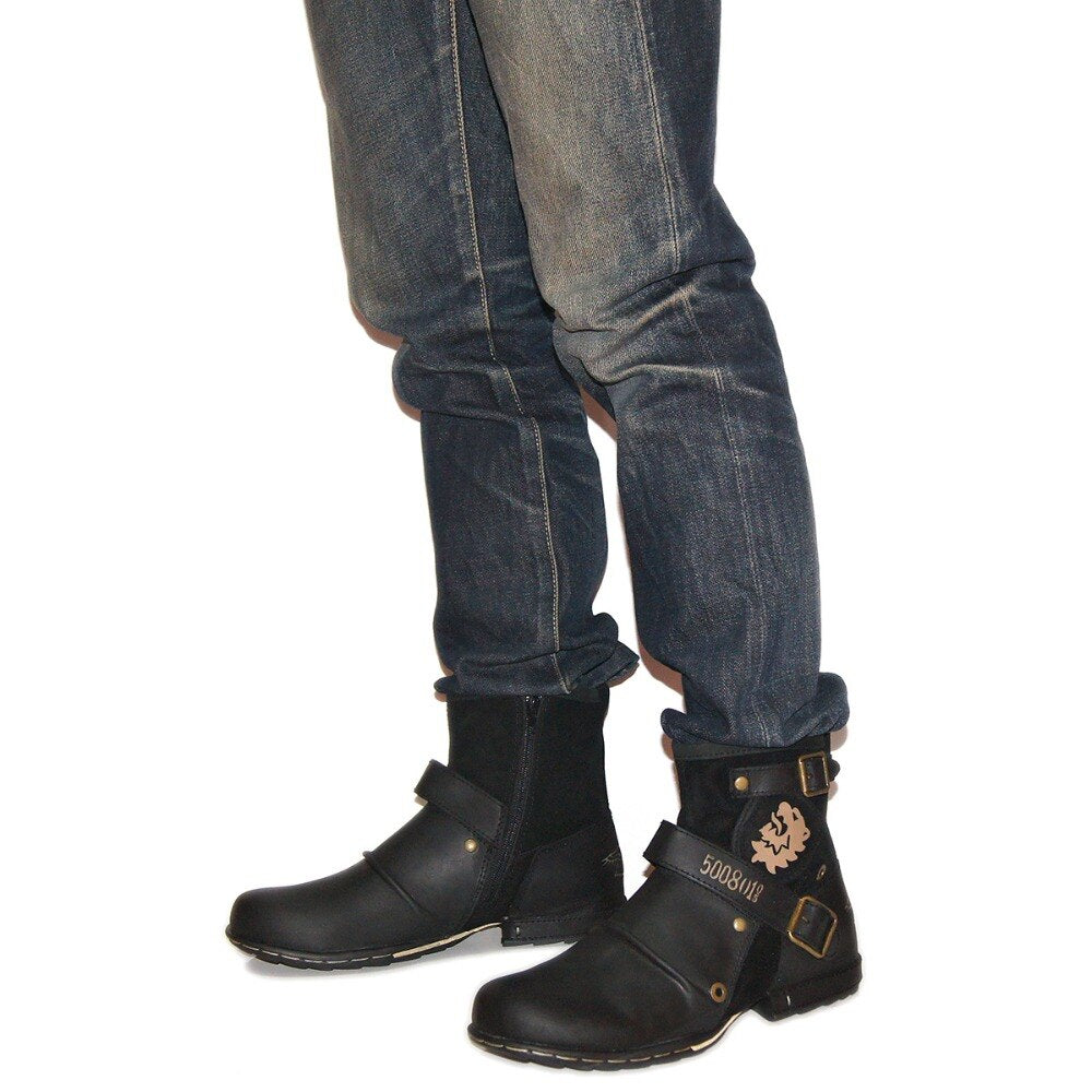 Men s Autumn Winter Shoes Boots Genuine Cow Leather Motorcycle Boots OSSTONE