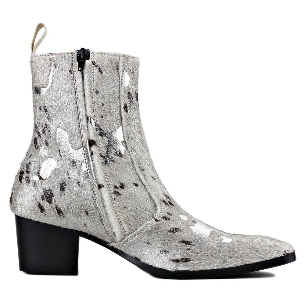Chelsea-Stiefel aus Leder mit Pferdehaar und Leopardenmuster 