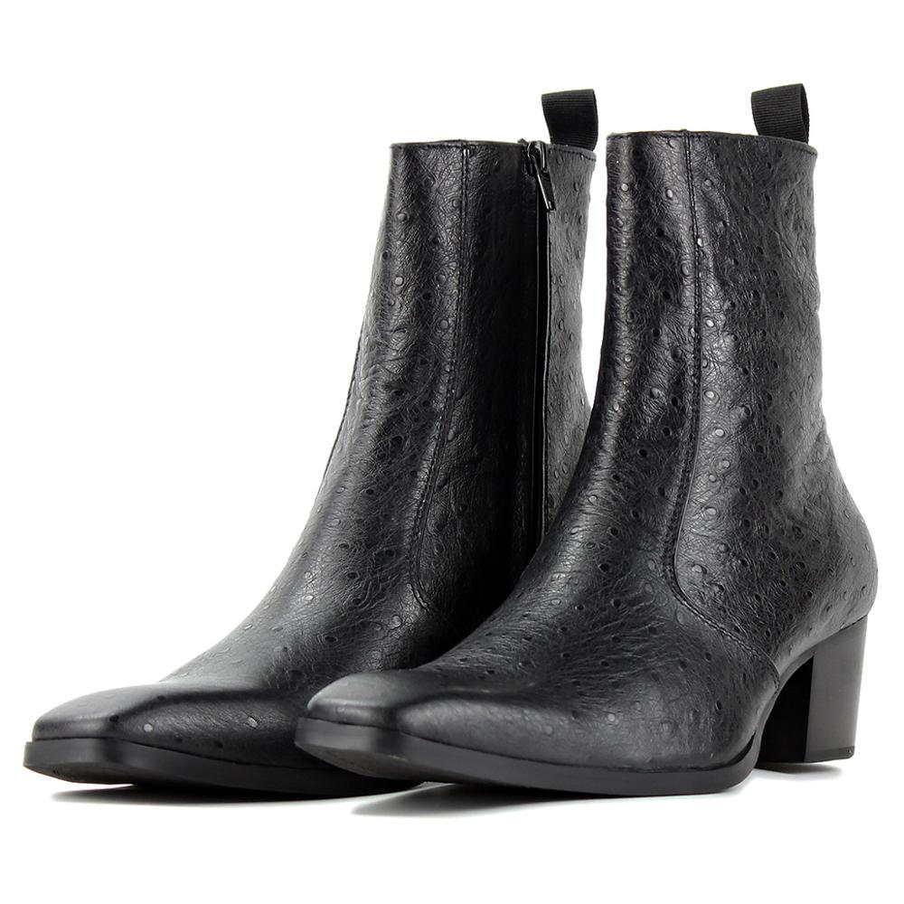 Bottines Chelsea à talon en cuir de veau et imprimé autruche