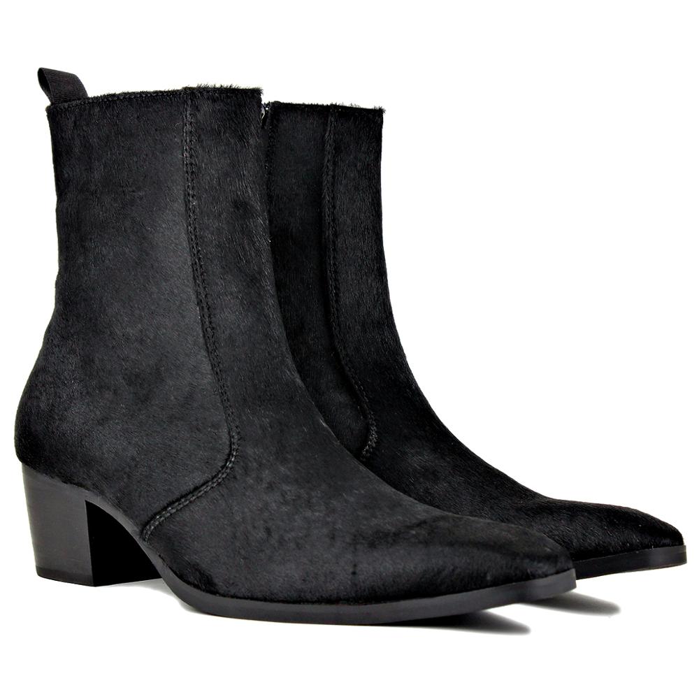 Chelsea-Stiefel aus Rosshaar-Leder mit Reißverschluss und Absatz 