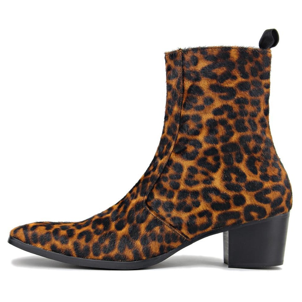 Bottines Chelsea léopard à talons en crin de cheval