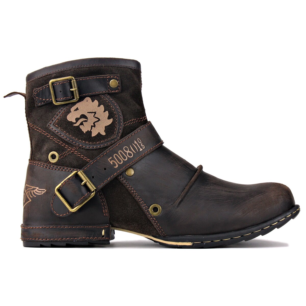 OSSTONE Men's Leather Steampunk Ankle Motorcycle Kilt Captain Chukka Boots 