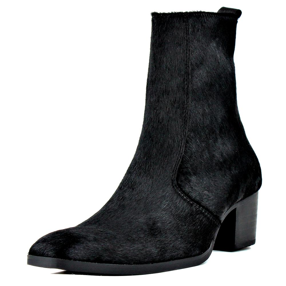 Chelsea-Stiefel aus Rosshaar-Leder mit Reißverschluss und Absatz 